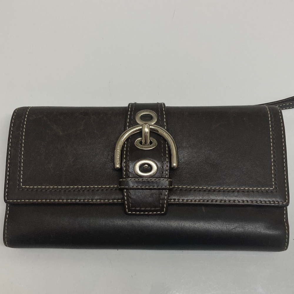 Coach Dark Brown Leather Wallet with Silver Accents